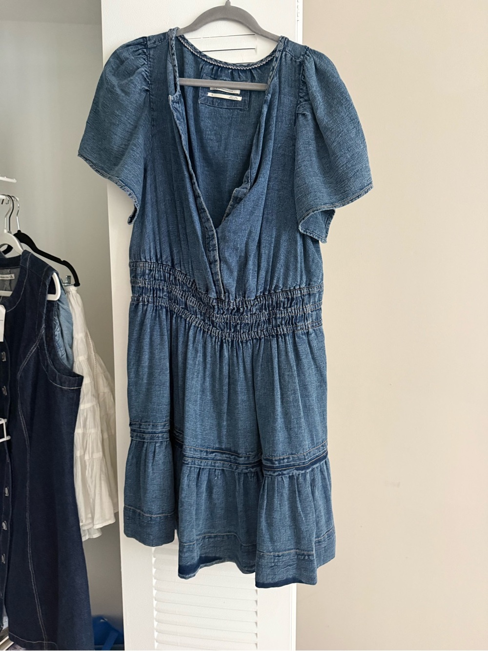 Anthropologie Somerset Mini Denim Blue Smocked-Waist Dress, 1x , worn once - Picture 5 of 9